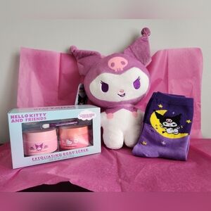 Kuromi Plush and Socks Set with Exfoliating Body Scrub